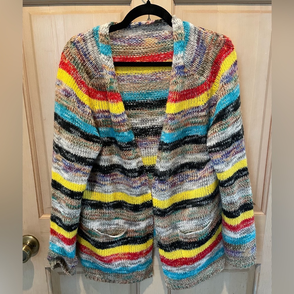 Happy Colorful Striped Knit Cardigan Pockets
